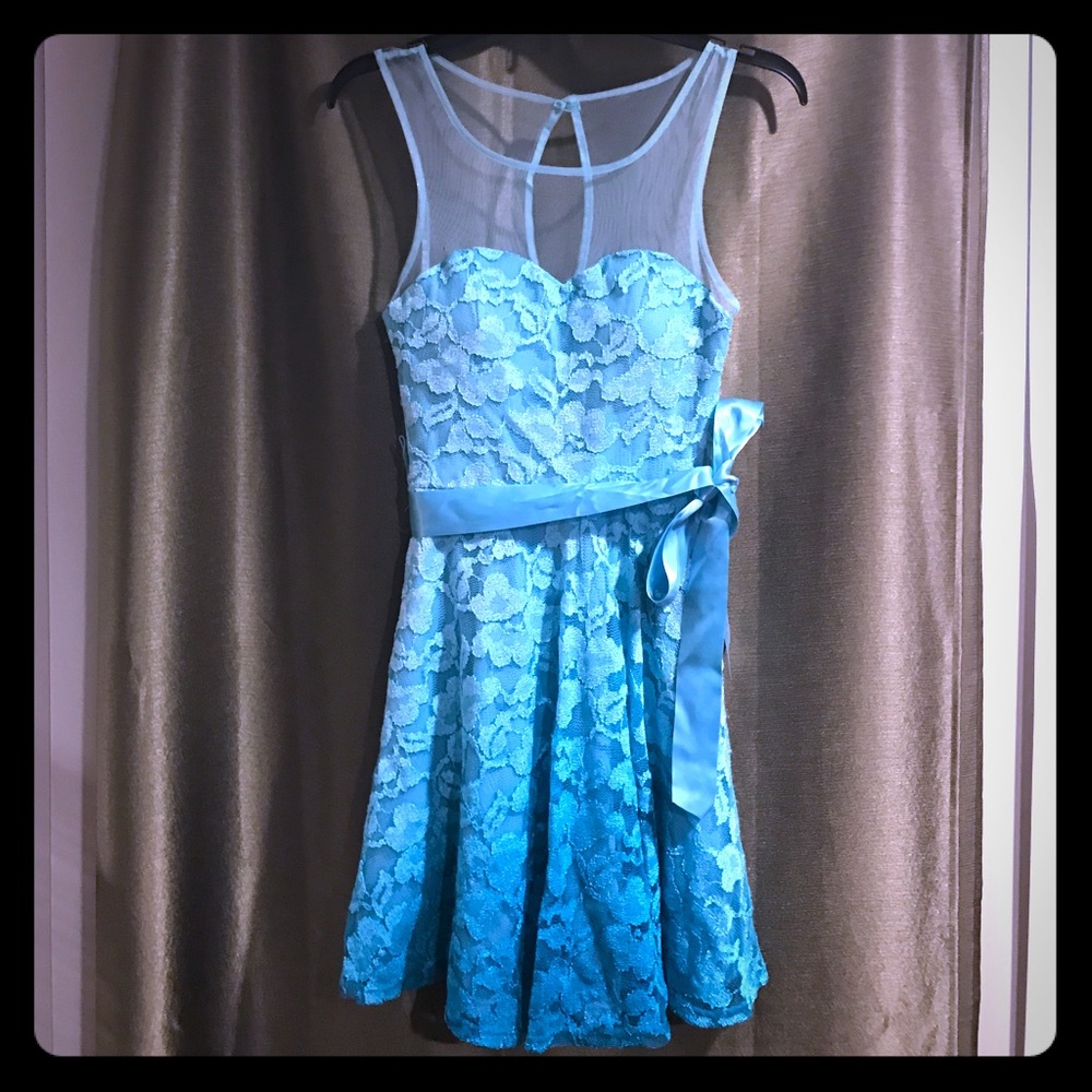 Light blue to teal gradient dress