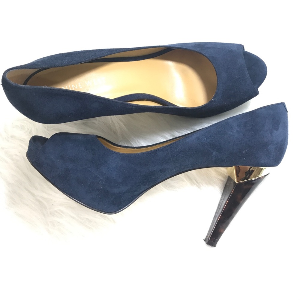 Nine West heels pumps open toe Navy sz 8 shoes