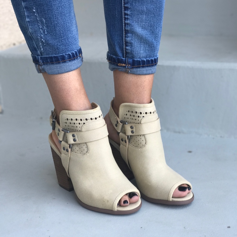 Harness Peep Toe Distressed Bootie Sandals - Picture 7 of 8