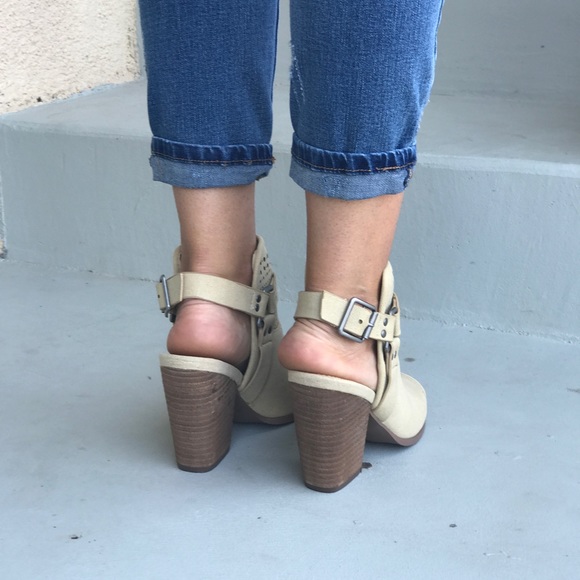 Harness Peep Toe Distressed Bootie Sandals - Picture 6 of 8