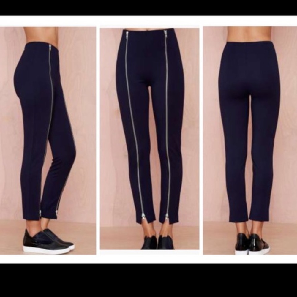 Nasty Gal navy zipper leggings