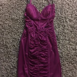 Bebe XS dark fuschia satin fitted dress