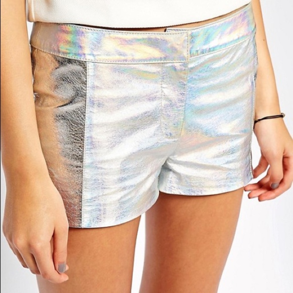 American Retro Rainbow Leather Shorts.