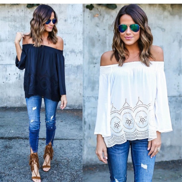 👉🏻LAST ONE— Navy Blue Off Shoulder Blouse - Picture 4 of 4