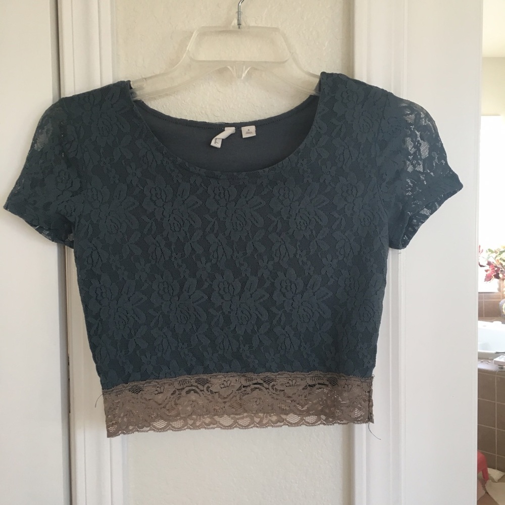 Blue Lace Crop Top