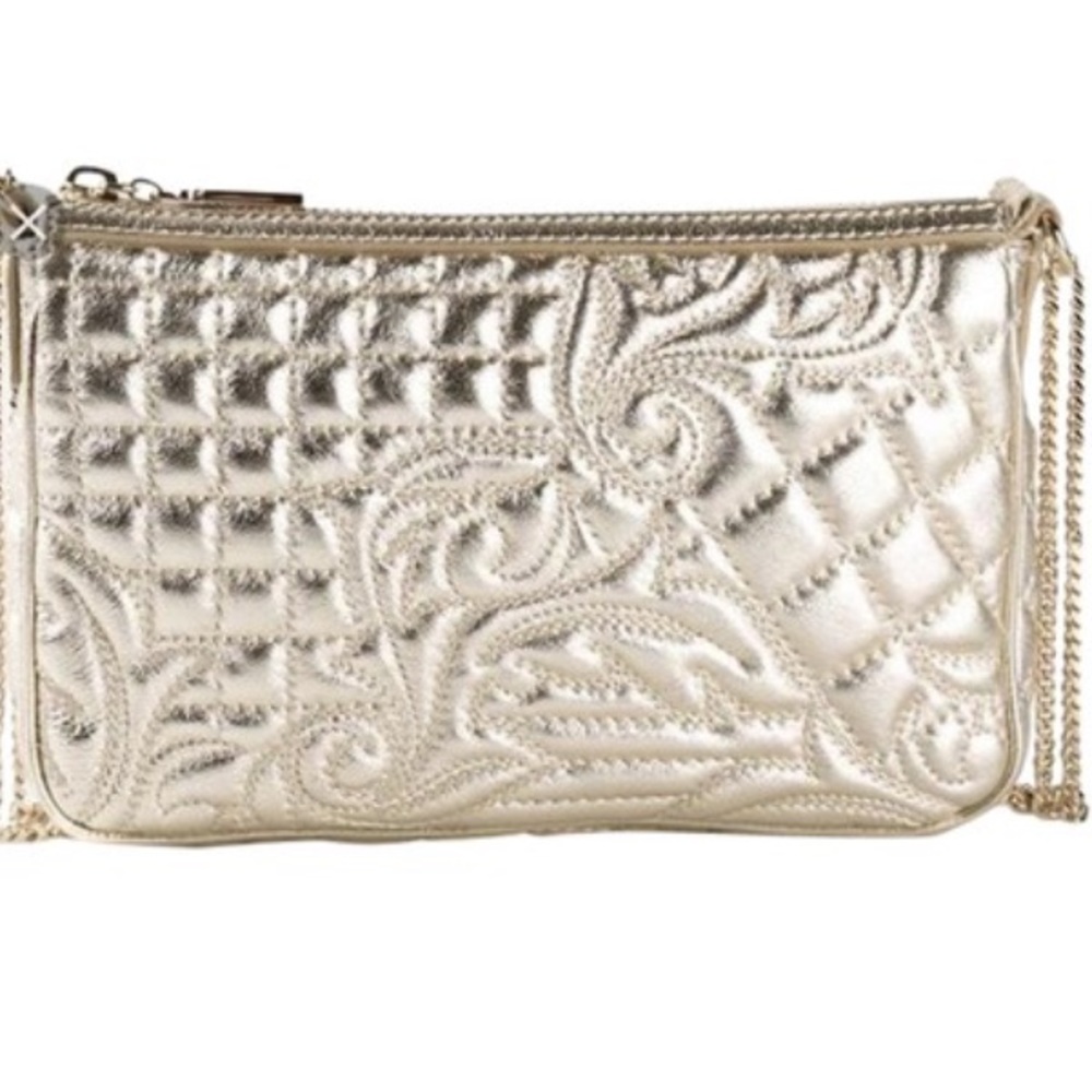Vanitas Metallic Quilted Clutch On Chain Gold