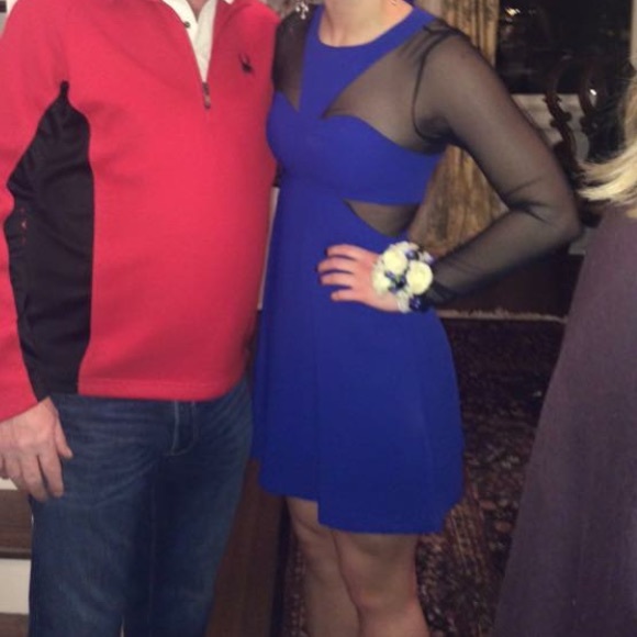 BCBGeneration cobalt and black mesh skater dress - Picture 3 of 5