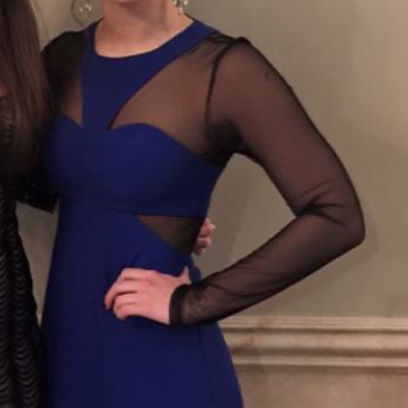 BCBGeneration cobalt and black mesh skater dress - Picture 4 of 5