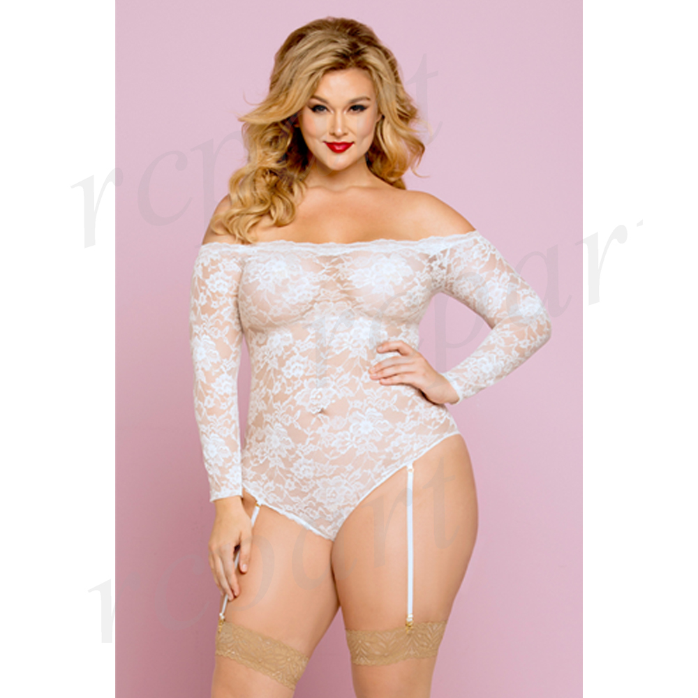 One piece lace bodysuit white plus size 10736