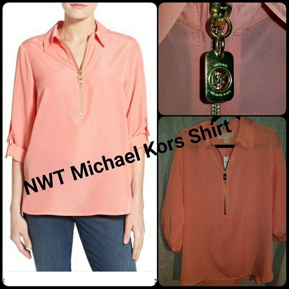Sale Michael Kors Crepe Half Zip Blouse