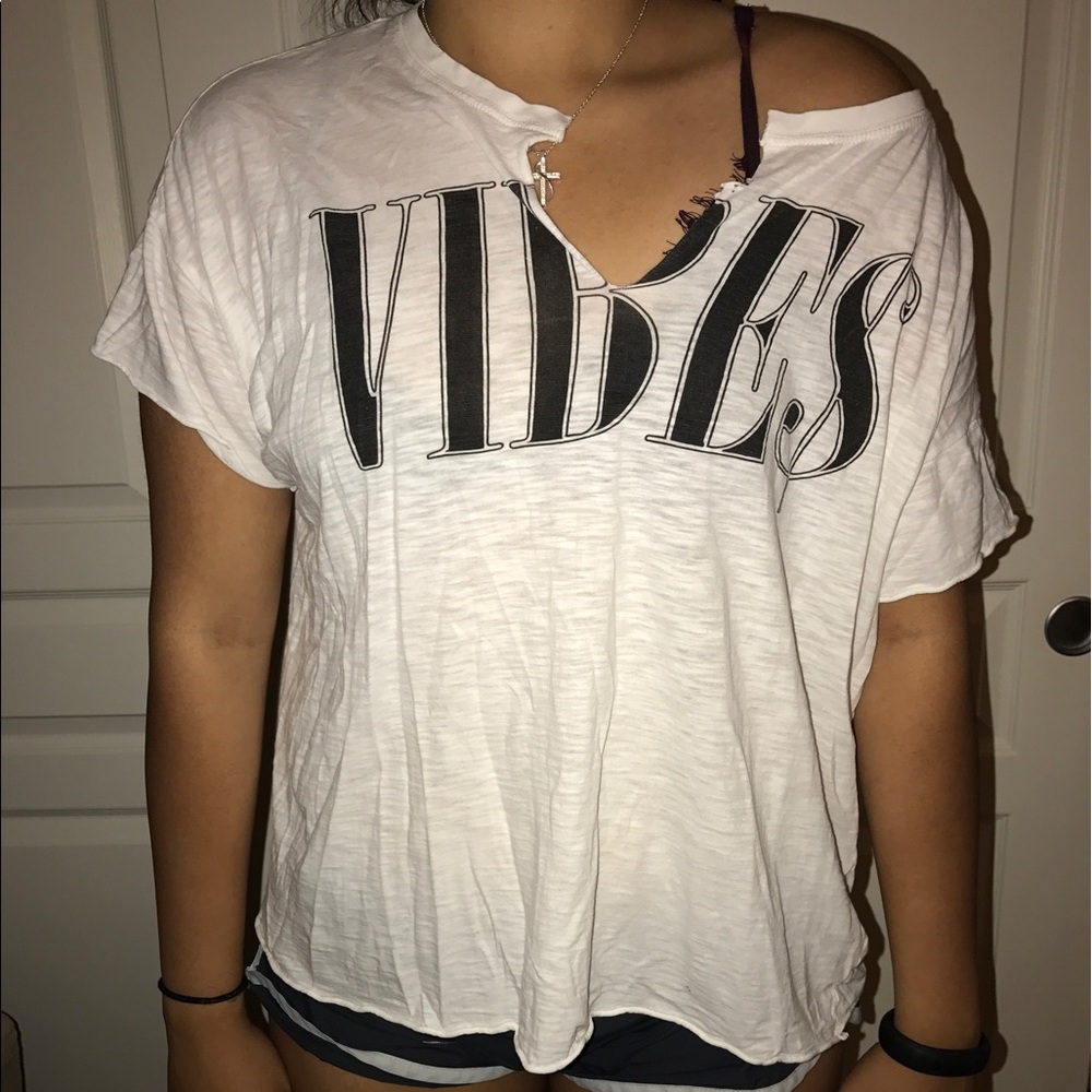 Off the Shoulder White Vibes Oversized Tee