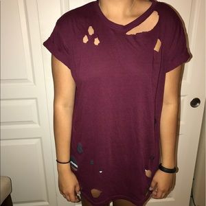 H&M Maroon Distressed T-Shirt Dress