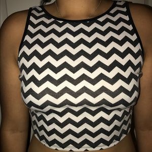 Black and White Printed Open Back Crop Top