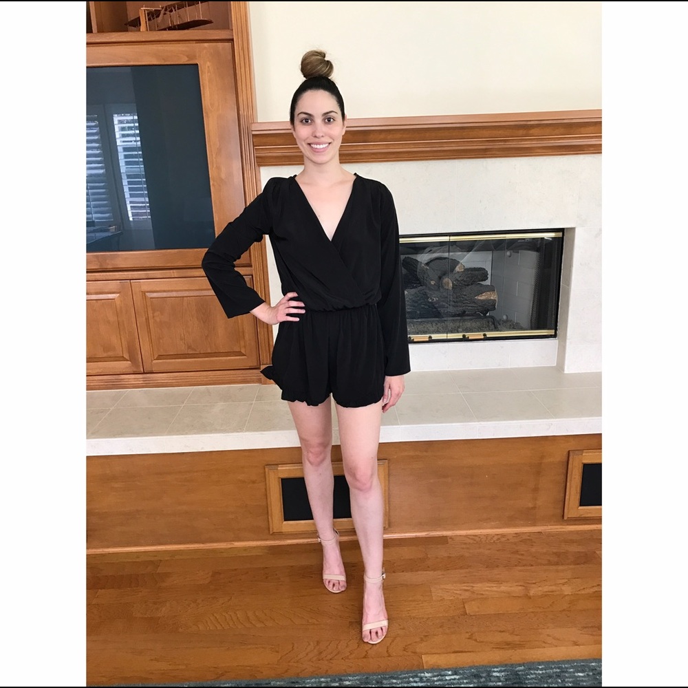 Black Long Sleeve Shorts Romper