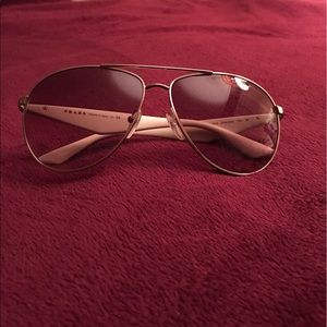 Prada double bar Aviator sunglasses / white arms.