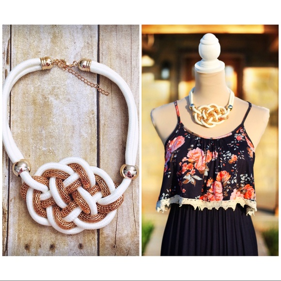 Ivory and Gold Knotted Necklace - Picture 2 of 2