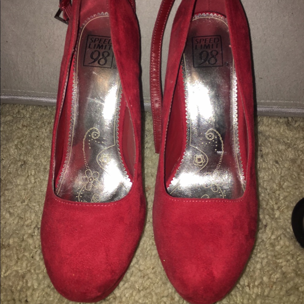 Red Suede Studded Heels