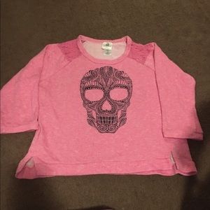 Pink crop top sweater with sugar candy skull