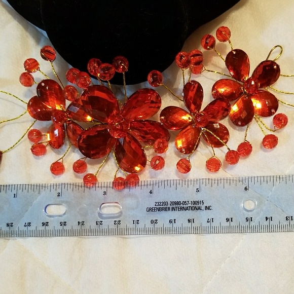 New red flowers hair piece or necklace