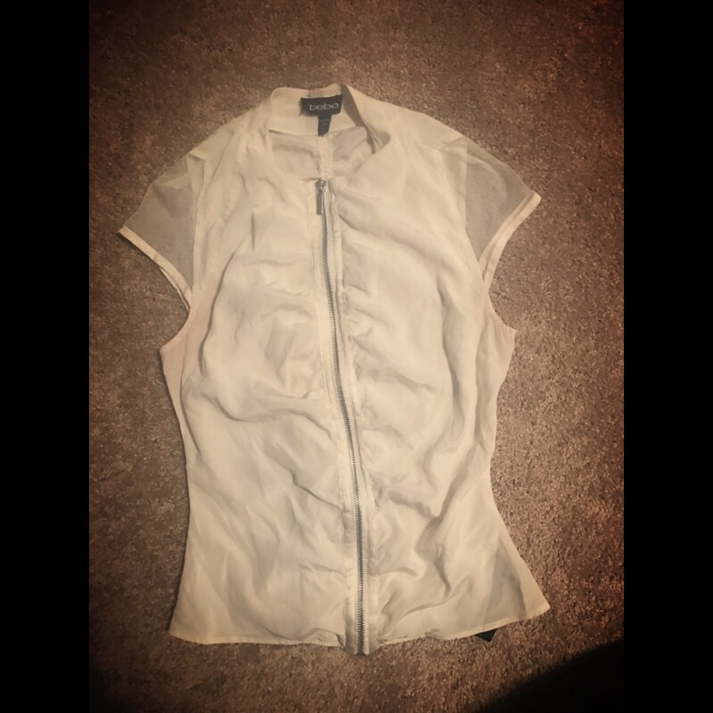 BEBE Cream Zipper Blouse