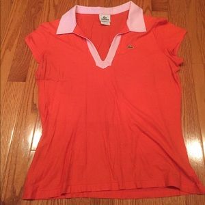 Lacoste orange tshirt w/ pink collar