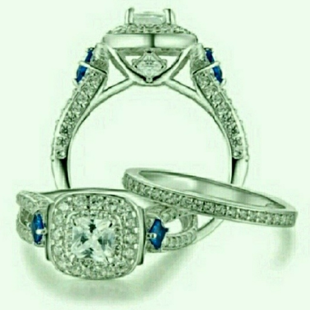 NWT Princess Cut Cz 925 Wedding Set Size 9