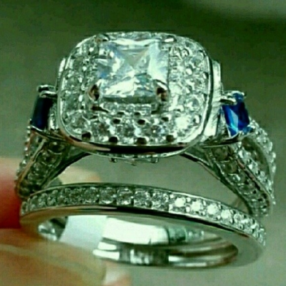 NWT Princess Cut Cz 925 Wedding Set Size 9 - Picture 3 of 4