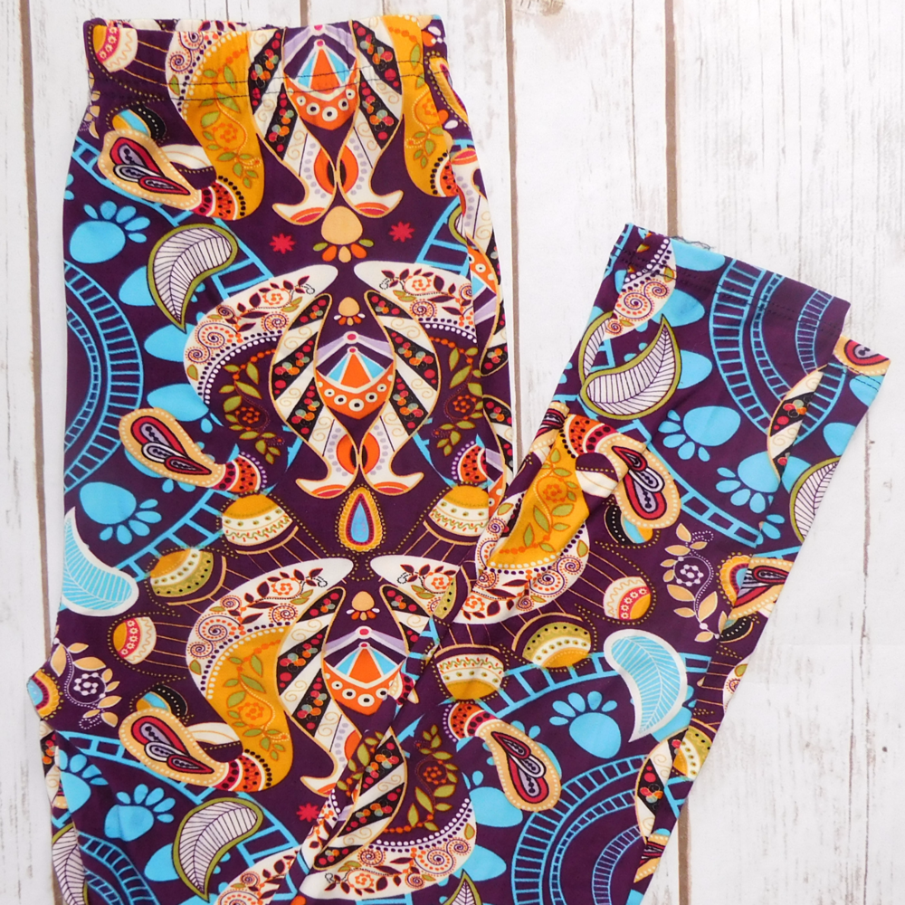 One Size Dark Purple Paisley Print Leggings