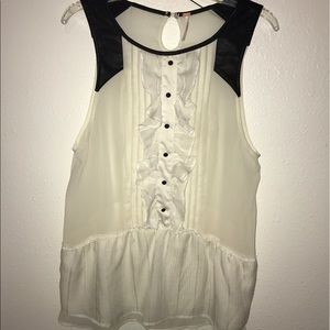 FREE PEOPLE Ruffled White and Black Dressy Top