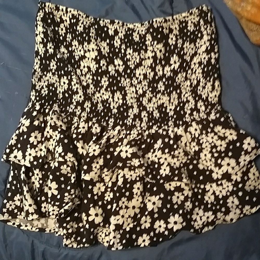 Black with white flowers mini skirt