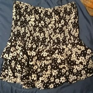 Black with white flowers mini skirt