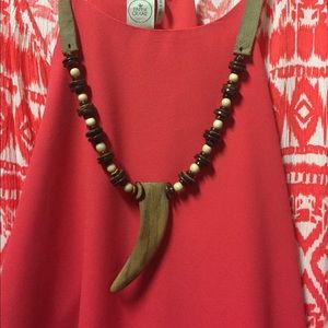 Leather strap, horn, beaded necklace