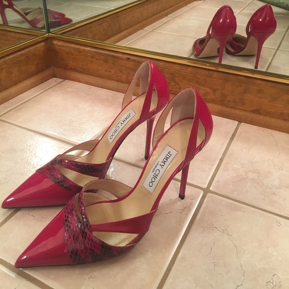JIMMY CHOO PUMPS HOT PINK SNAKESKIN SIZE 38 - Picture 4 of 6