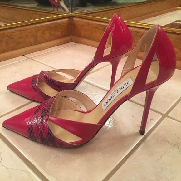JIMMY CHOO PUMPS HOT PINK SNAKESKIN SIZE 38 - Picture 2 of 6