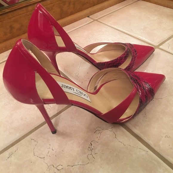 JIMMY CHOO PUMPS HOT PINK SNAKESKIN SIZE 38 - Picture 3 of 6
