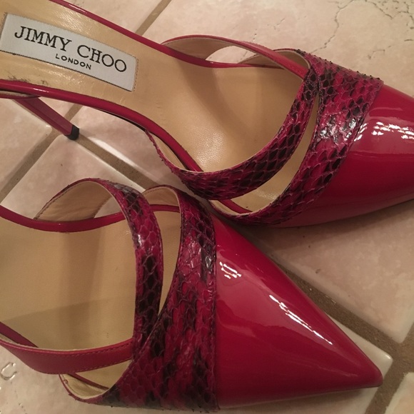 JIMMY CHOO PUMPS HOT PINK SNAKESKIN SIZE 38 - Picture 6 of 6