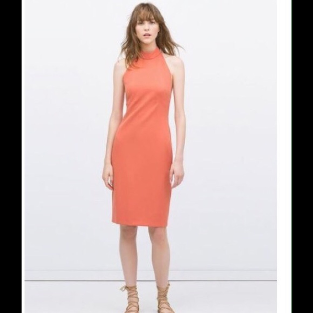 Zara Coral Halter Dress Size Large NEW