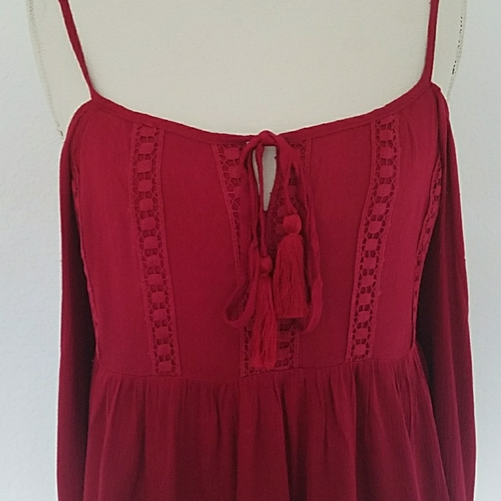 2 LEFT - Burgundy BOHO Cold Shoulder Top - Picture 5 of 7