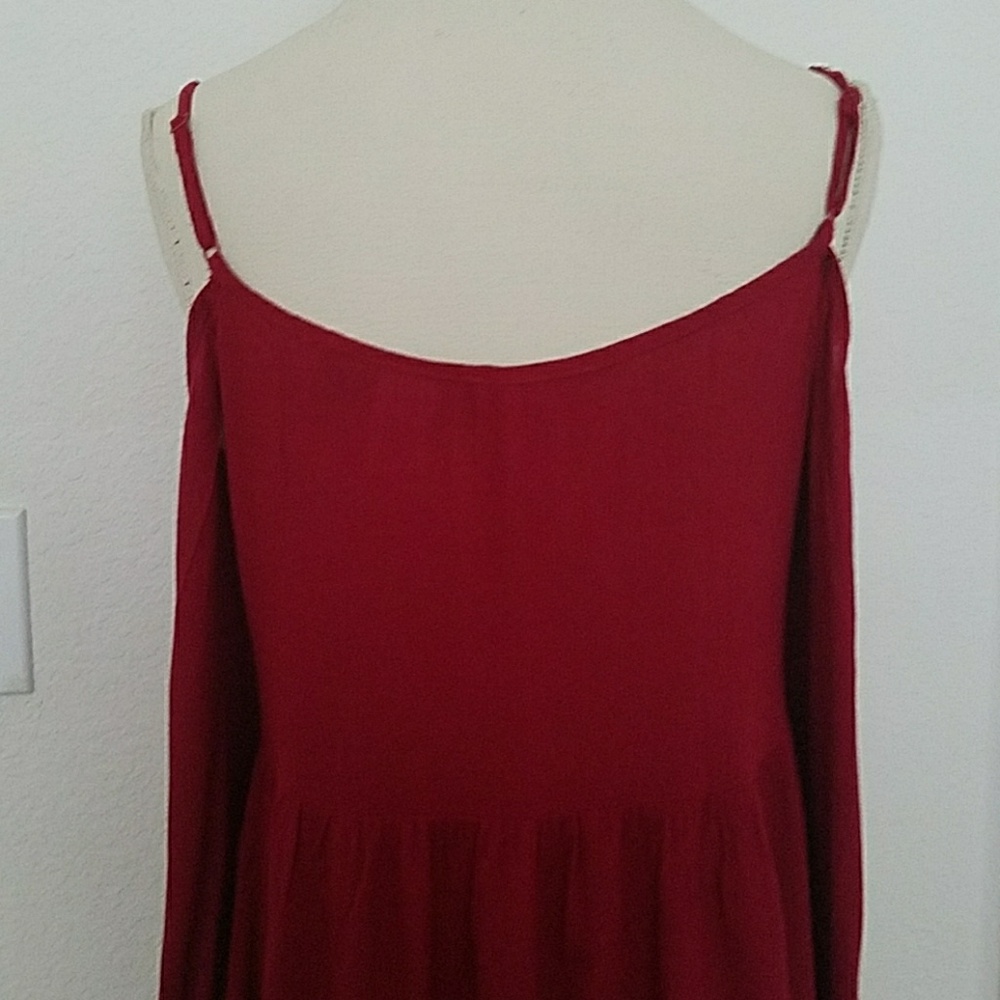 2 LEFT - Burgundy BOHO Cold Shoulder Top - Picture 6 of 7