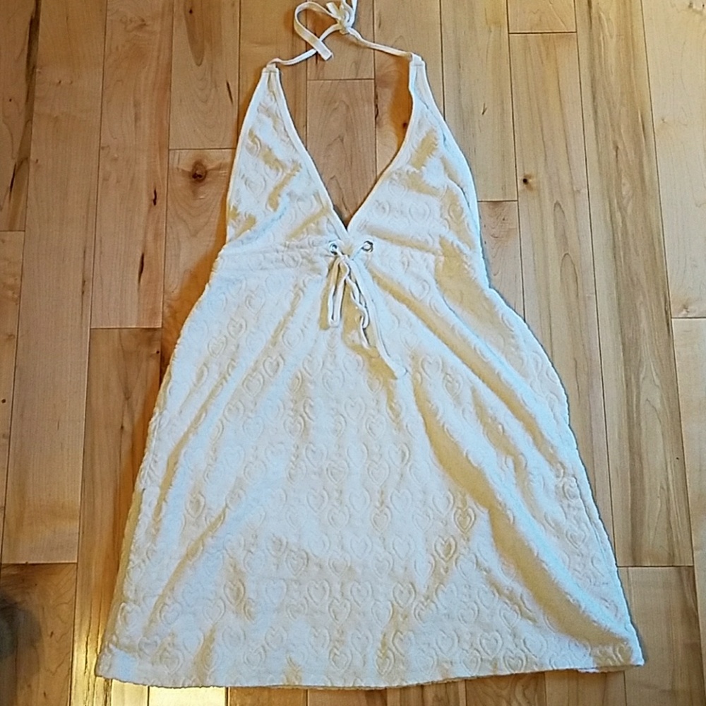 White halter swim cover with pockets