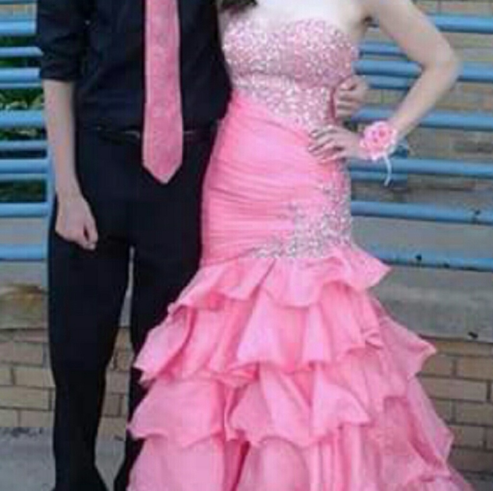 Coral pink prom dress