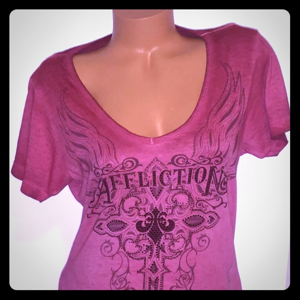 AFFLICTION~Buckle~CrystalMineral Washed Top~SzL