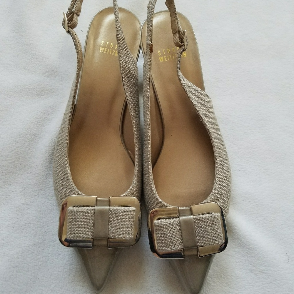 Stewart Weitzman Gold Bow Slingbacks