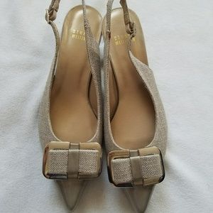 Stewart Weitzman Gold Bow Slingbacks