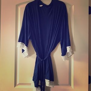 Pink Blush Robe Navy with Lace Trim Size L