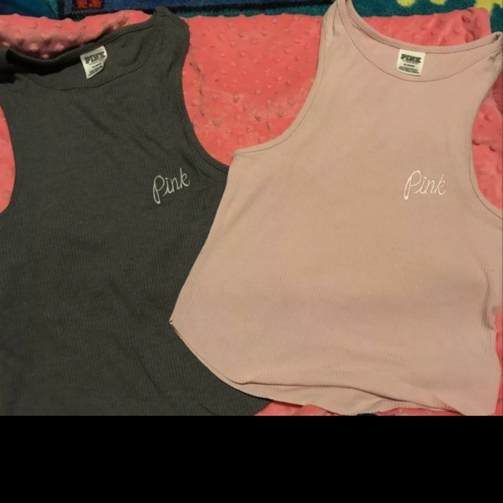 pink Cropped Ribbed tanks
