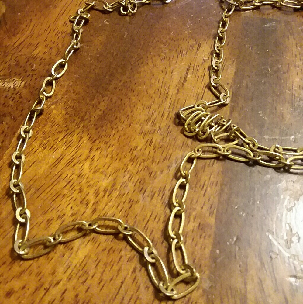 Long Gold Tone Necklace with Large Stone Pendant - Picture 4 of 5