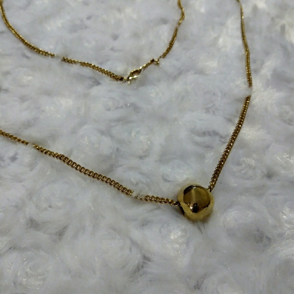 VINTAGE Long Gold Tone Chain  Gold Ball Necklace