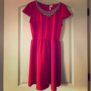Red cocktail dress with beading