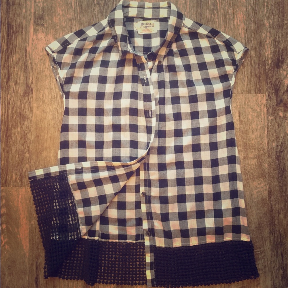 Anthropologie gingham blouse NWOT